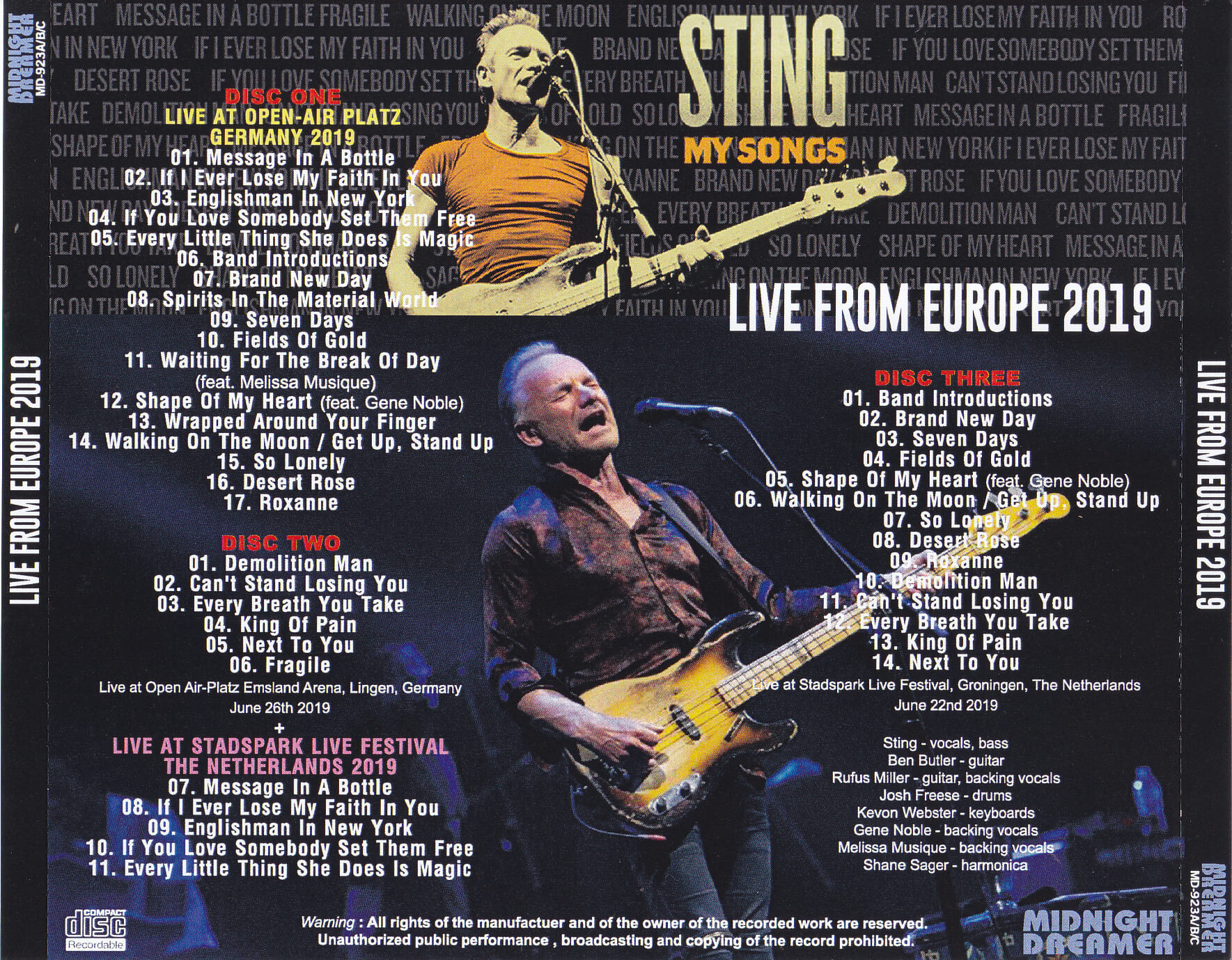 sting tour my songs
